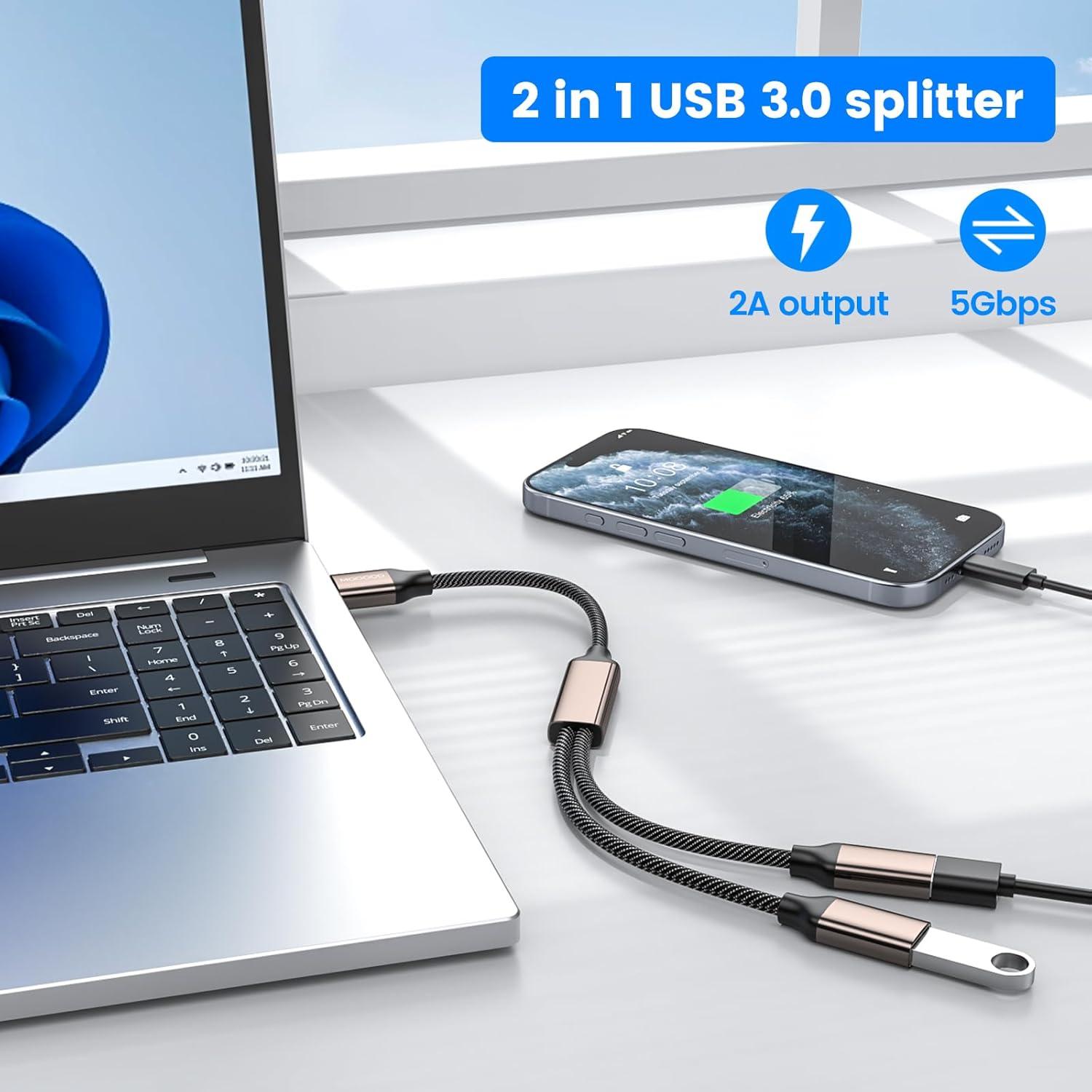 Divisor USB 3.0 MOGOOD 1 en 2 Salidas Doble Puerto 25.4 cm