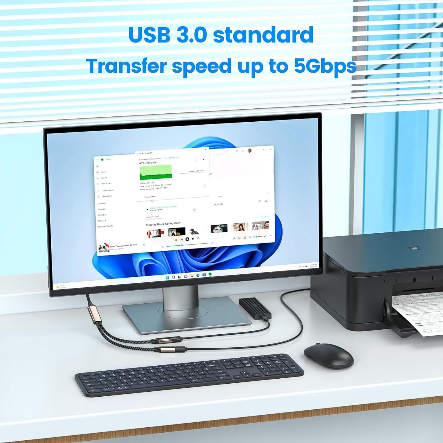 Divisor USB 3.0 MOGOOD 1 en 2 Salidas Doble Puerto 25.4 cm