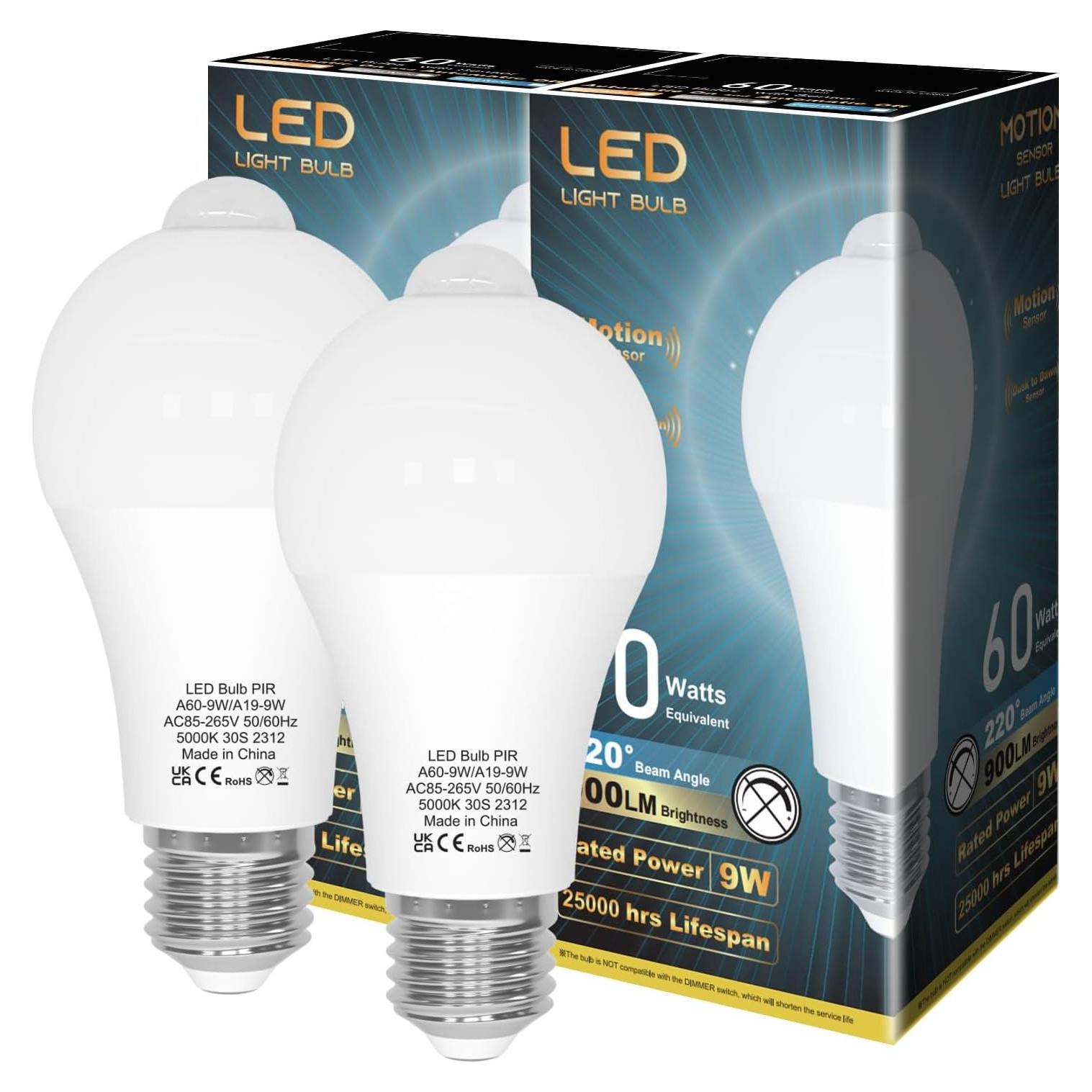 Bombilla LED con Sensor de Movimiento ORALUCE 9W 5000K - Paquete de 2