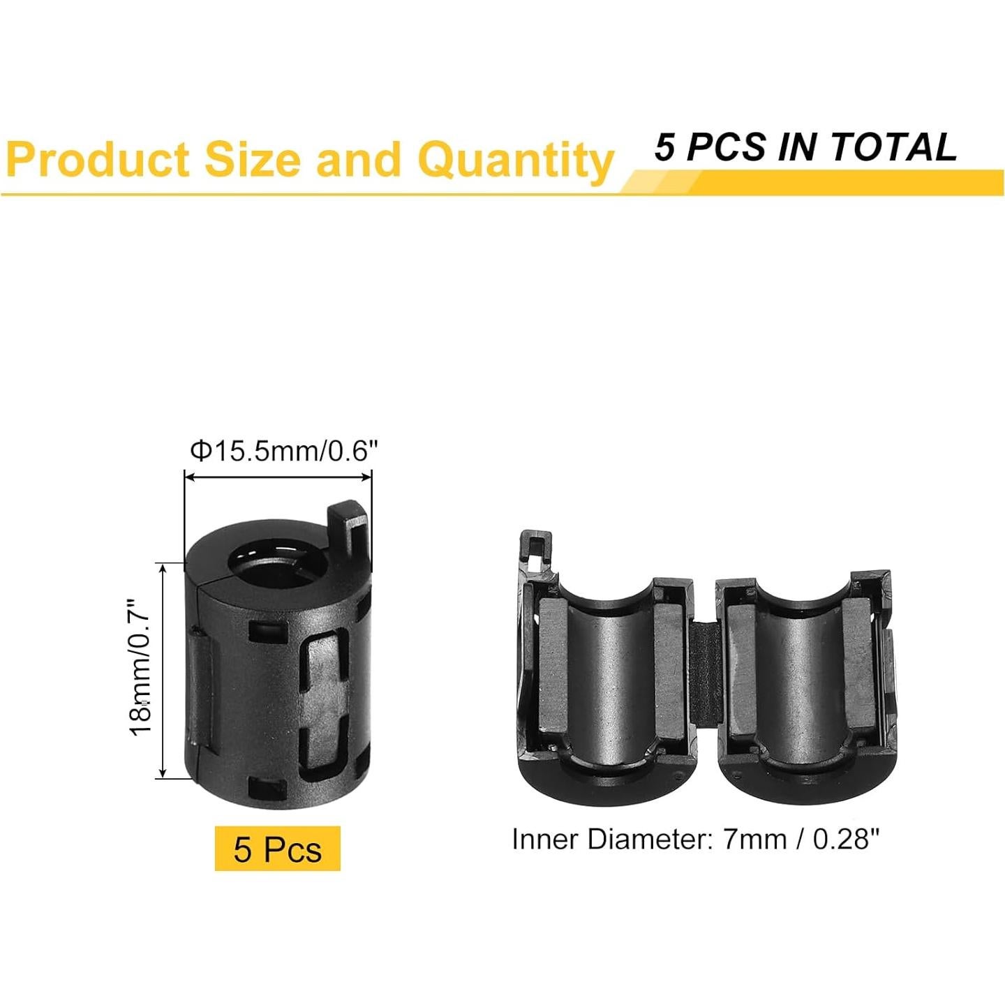 Núcleo de Anillo de Ferrita Clip-on uxcell 7mm - 5 Piezas