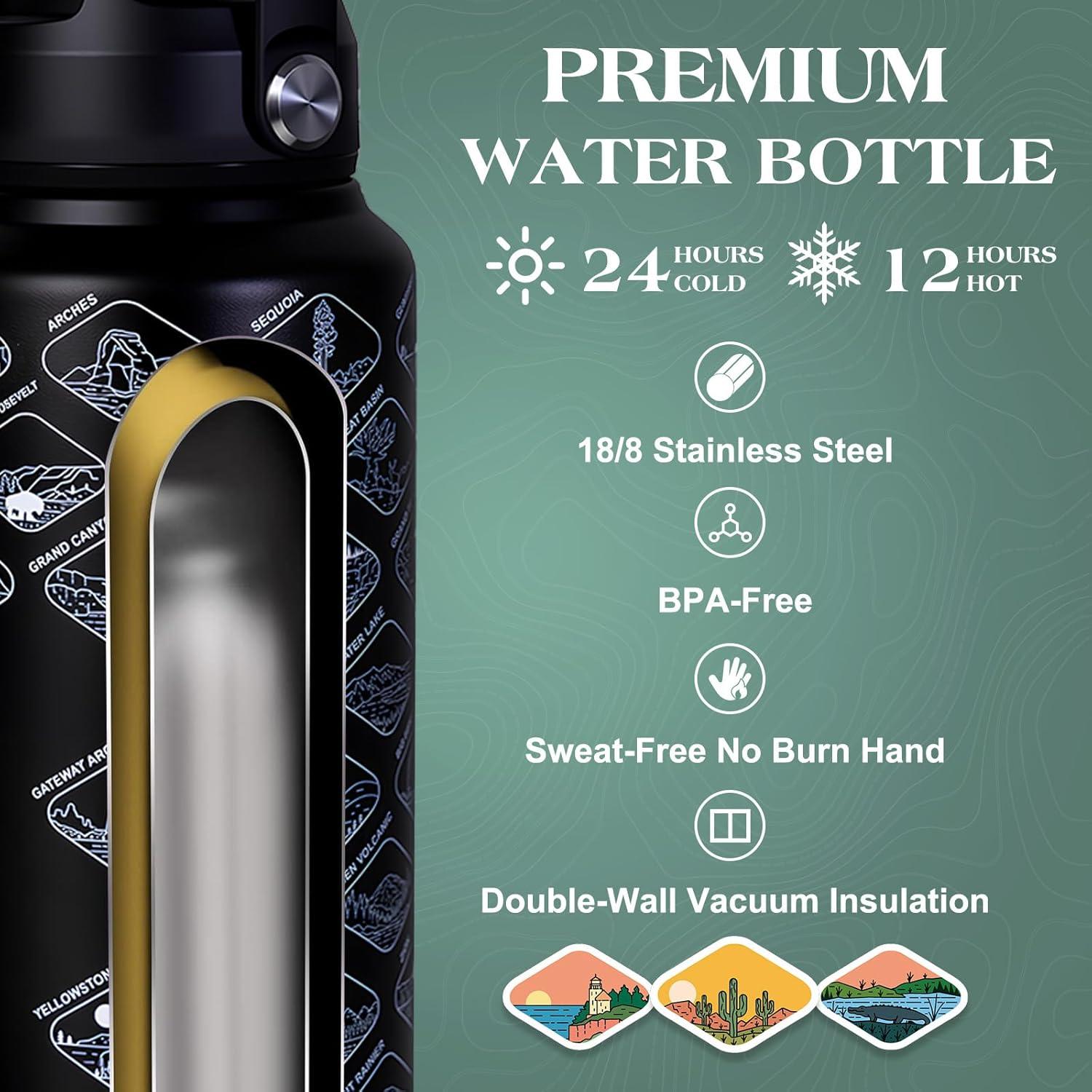 Botella de Agua PJR Jsongos 32 oz Acero Inoxidable Aislada