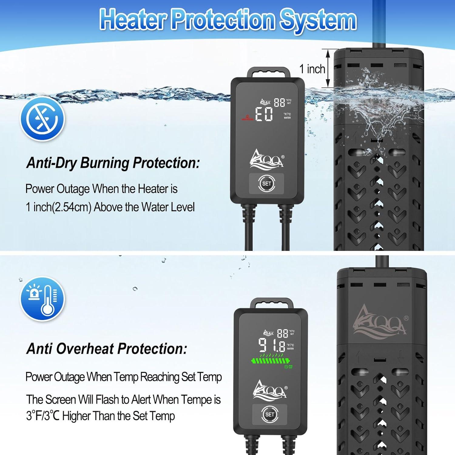 Calentador de Acuario AQQA 500W para 208-492 Litros con Controlador