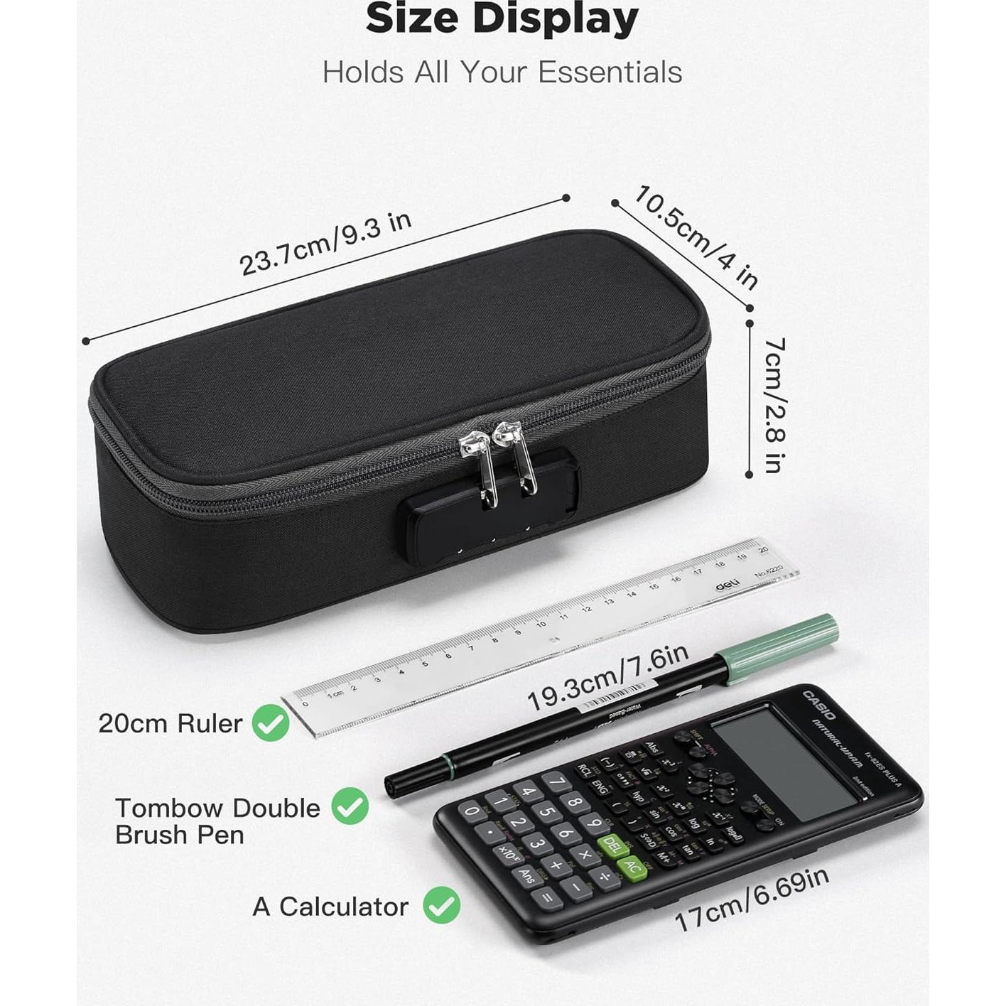 Estuche de Lápices Zannaki Negro con Cerradura y 3 Compartimentos