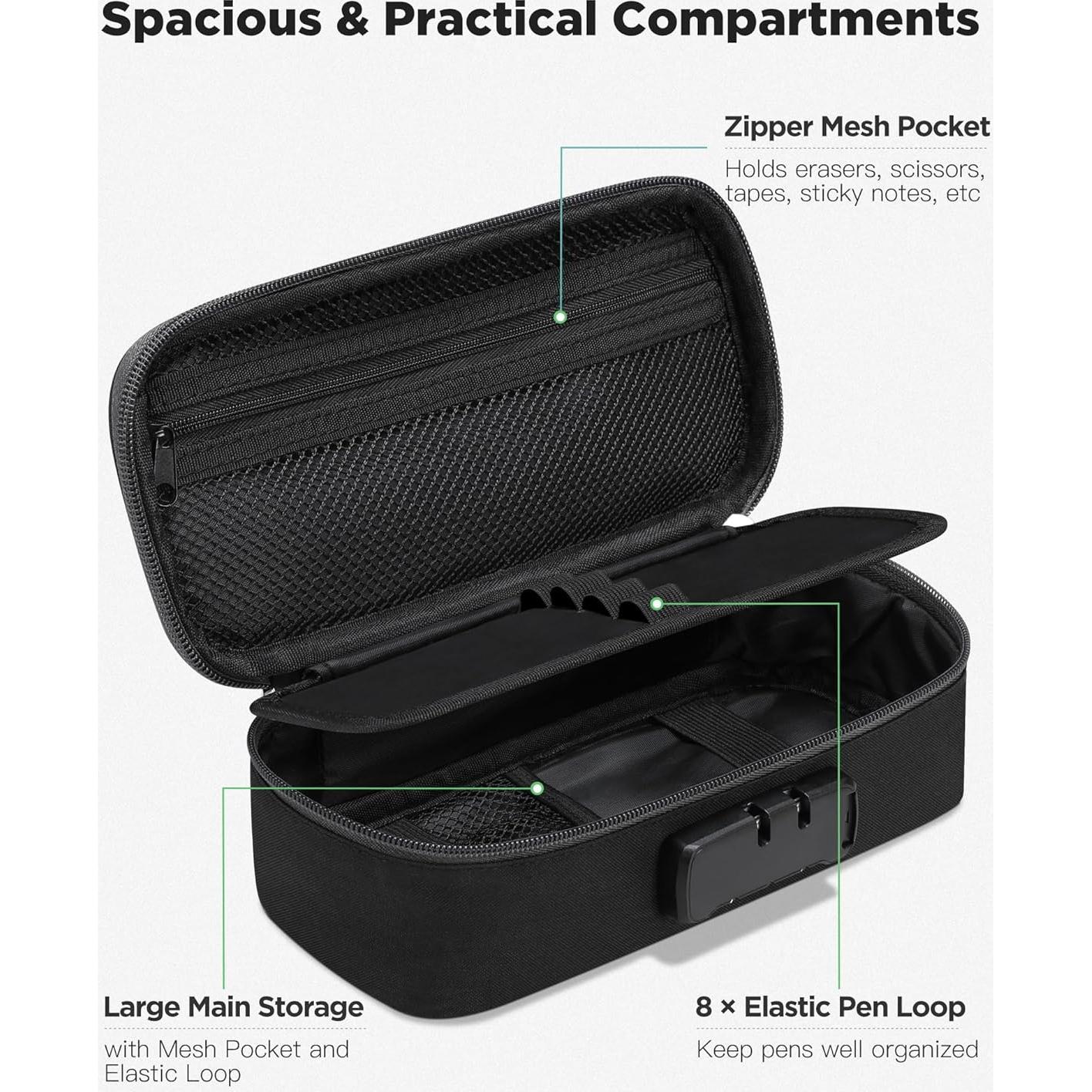 Estuche de Lápices Zannaki Negro con Cerradura y 3 Compartimentos