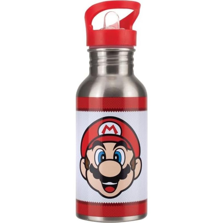 Botella de Agua de Metal Super Mario 500ml con Pajilla