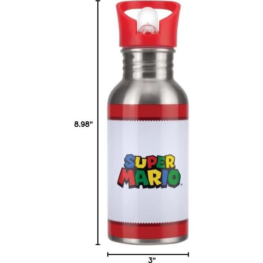 Botella de Agua de Metal Super Mario 500ml con Pajilla