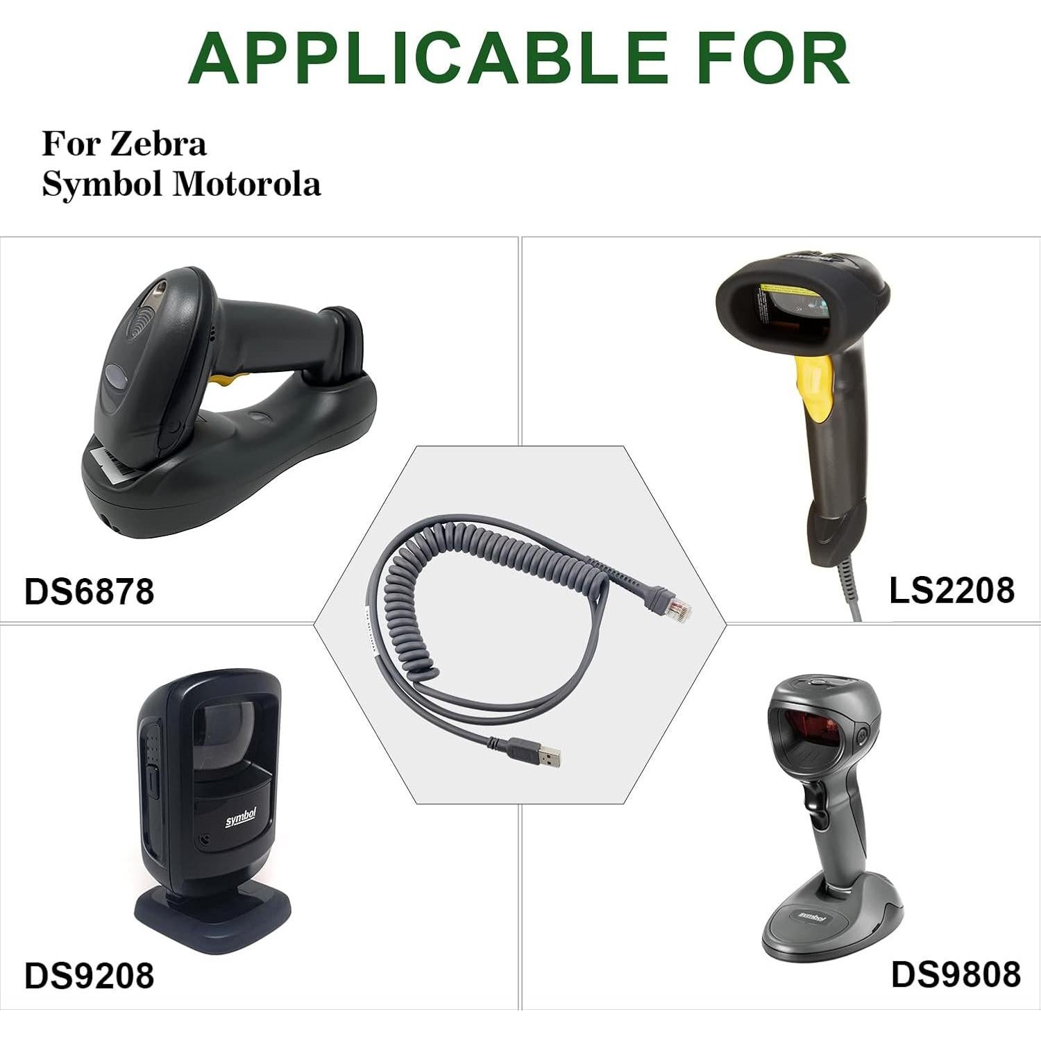 Cable USB Enrollado 3m para Escáner de Códigos Zebra