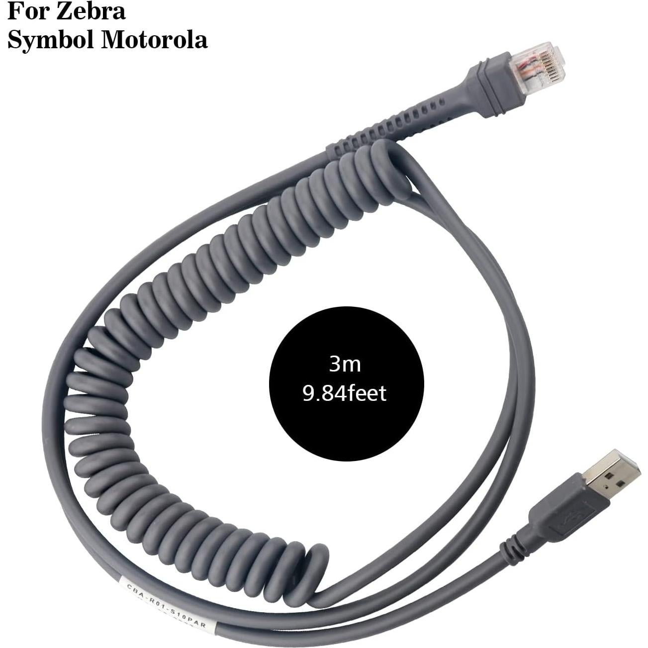 Cable USB Enrollado 3m para Escáner de Códigos Zebra