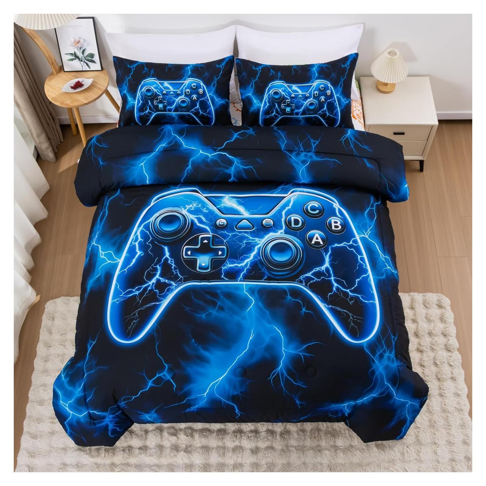 Juego de Edredón Individual Meeting Story Gamer 3D Azul