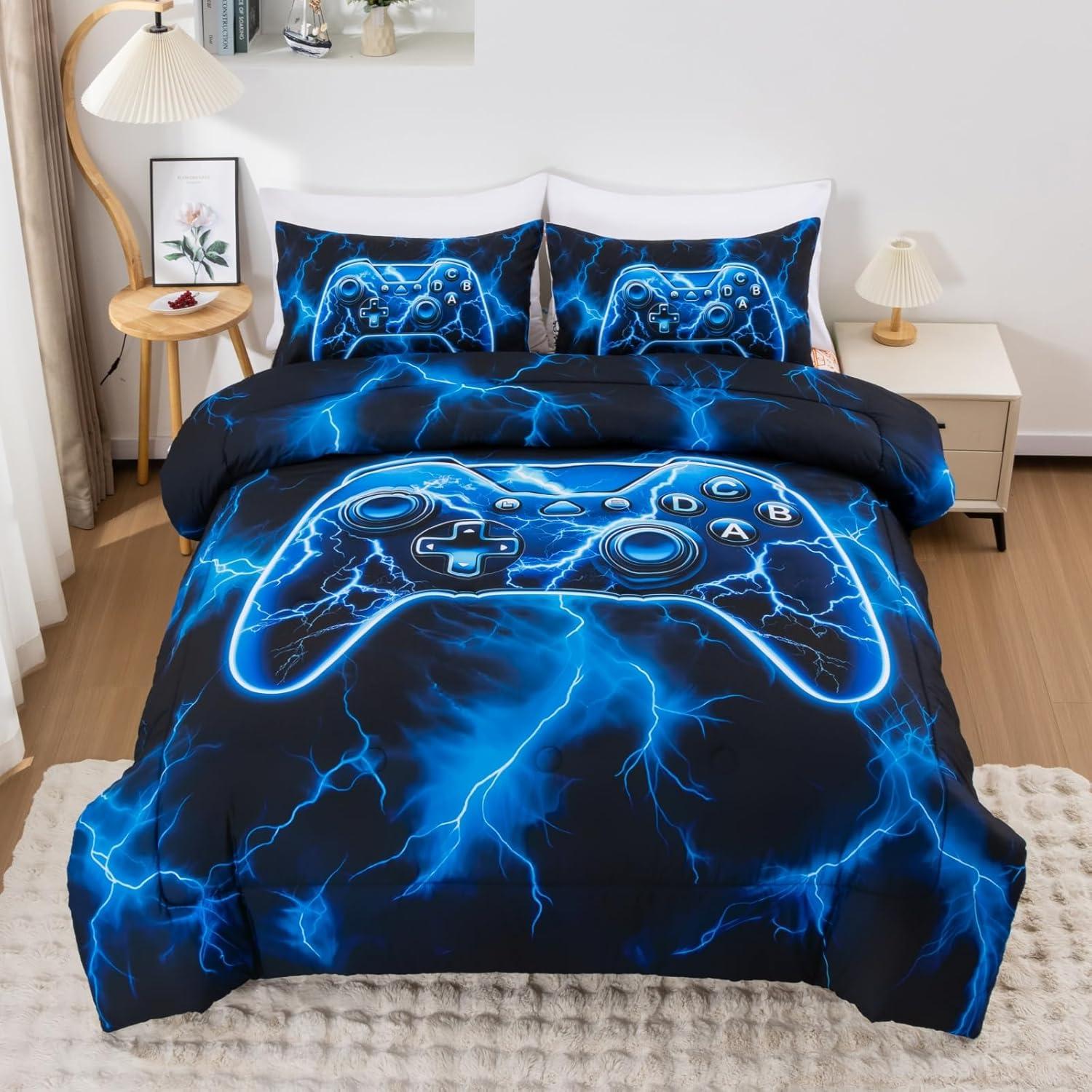 Juego de Edredón Individual Meeting Story Gamer 3D Azul