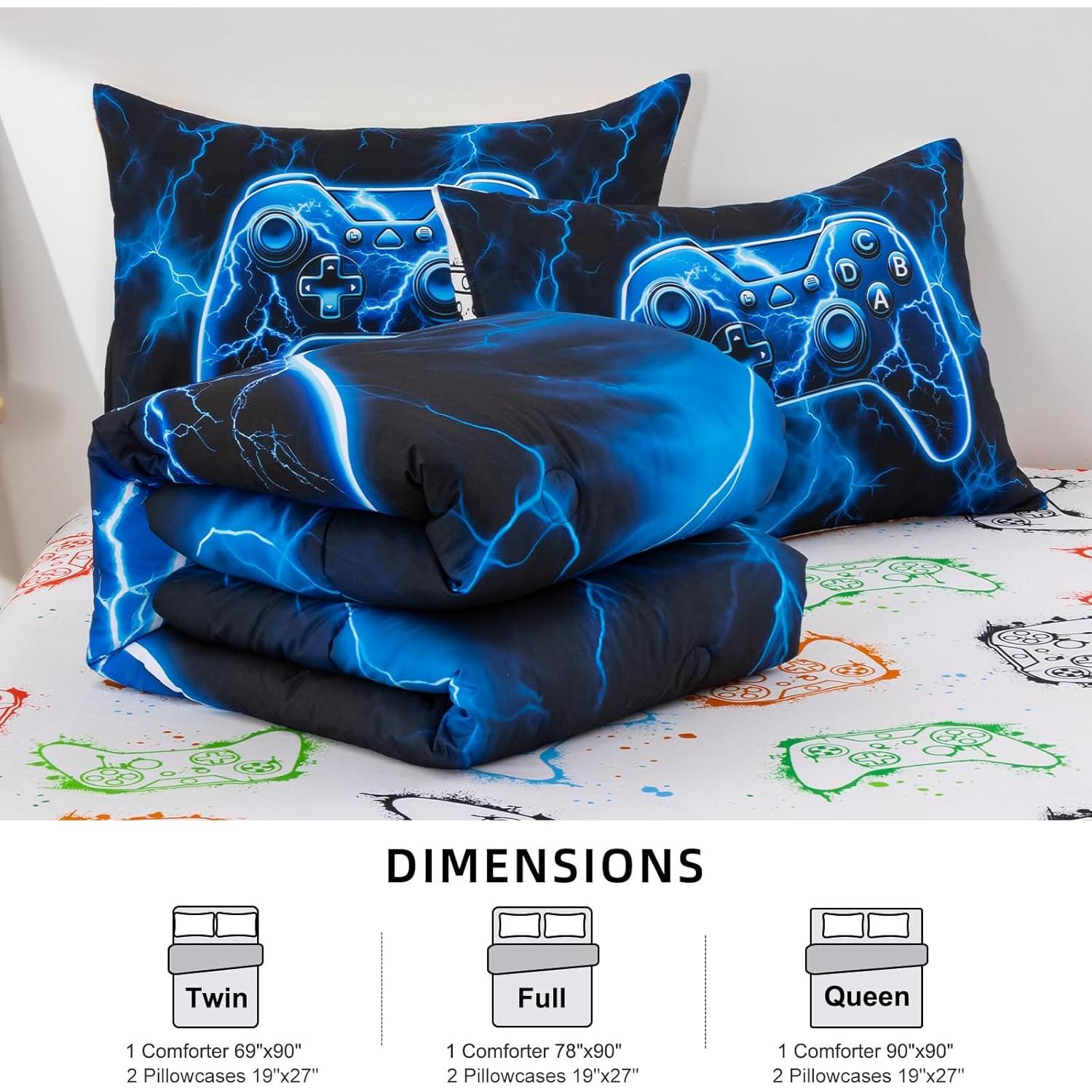 Juego de Edredón Individual Meeting Story Gamer 3D Azul