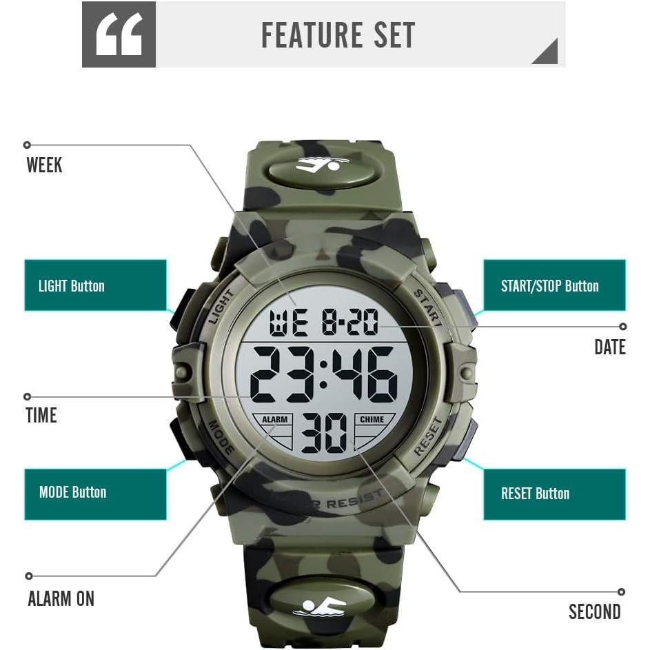 Reloj Digital para Niños Dayllon 50M Impermeable Verde Militar