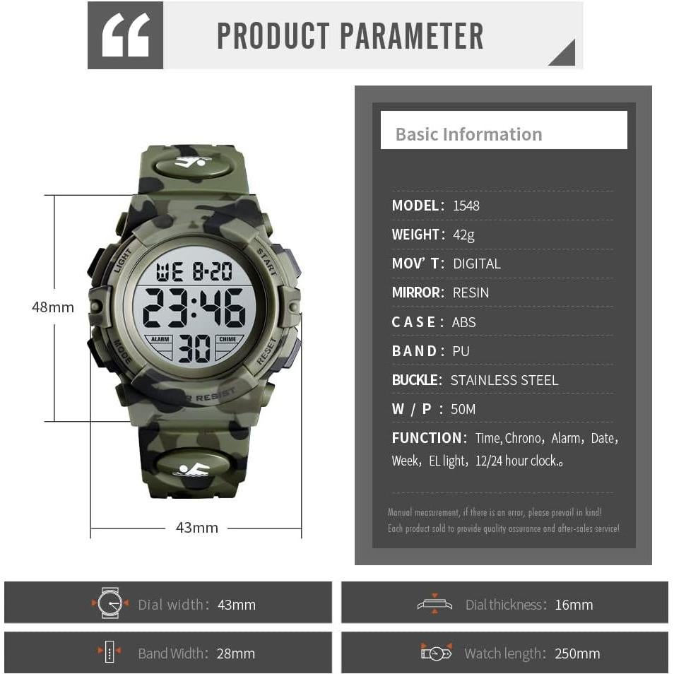 Reloj Digital para Niños Dayllon 50M Impermeable Verde Militar