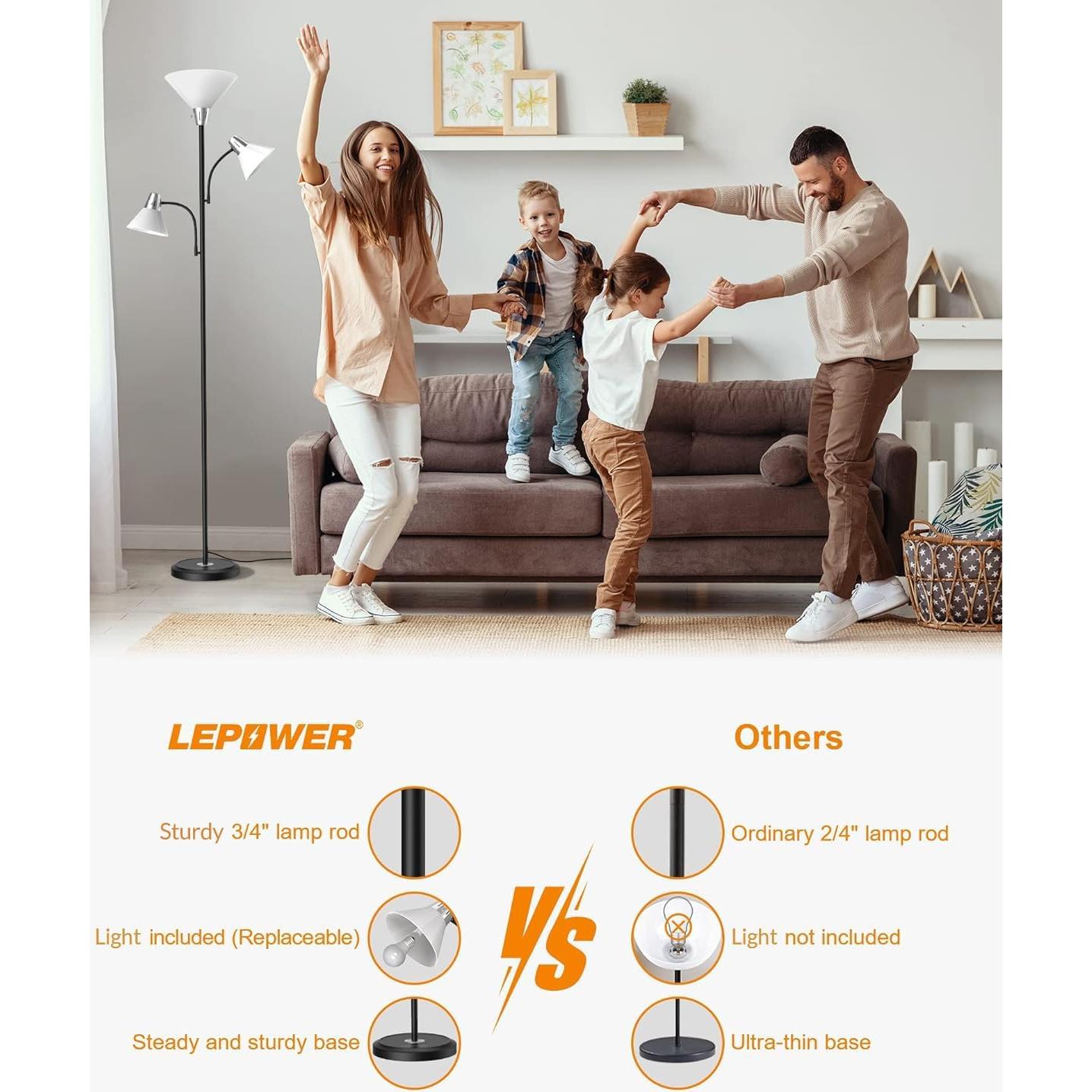 Lámpara de Pie LEPOWER 3 Luces LED Ajustables 3000K