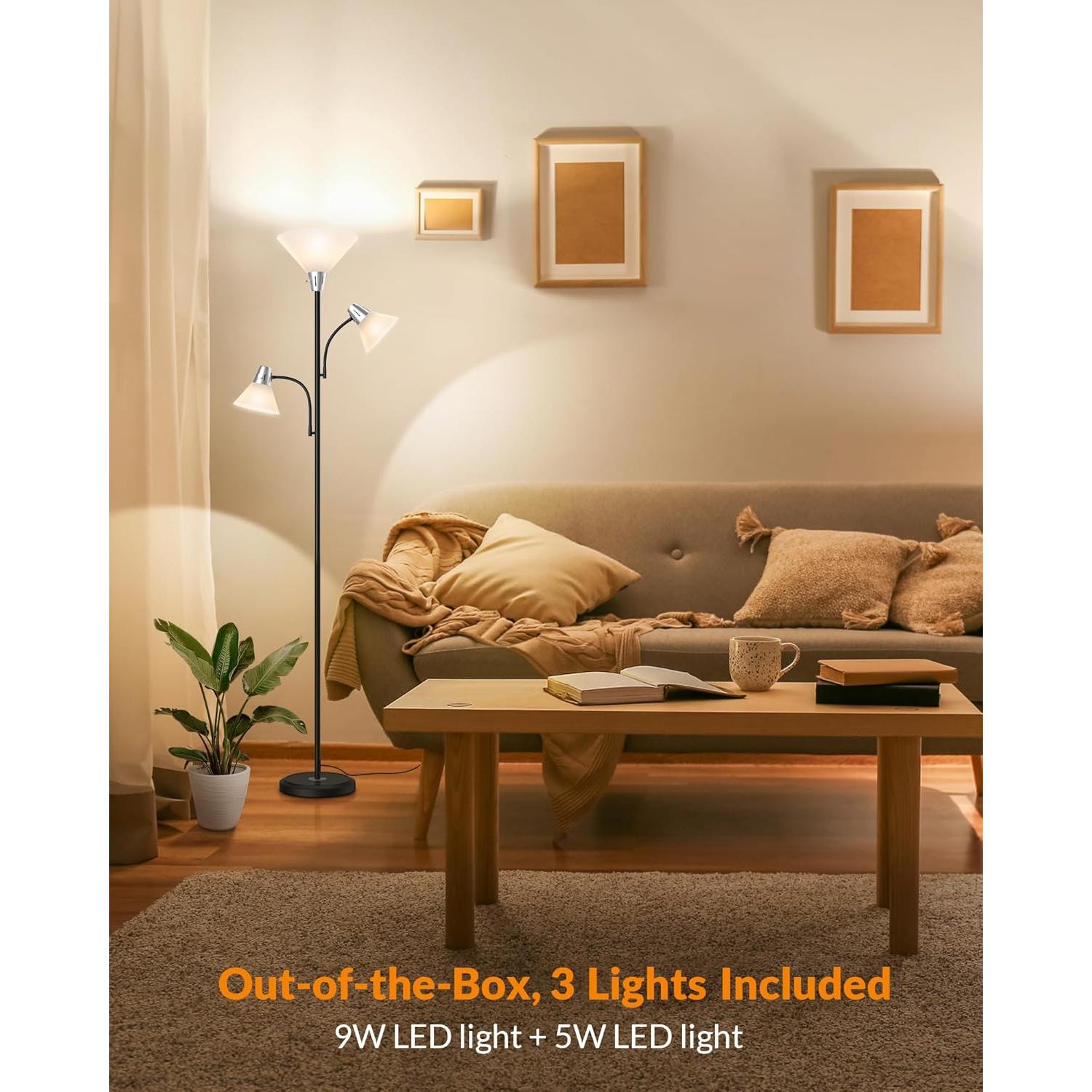 Lámpara de Pie LEPOWER 3 Luces LED Ajustables 3000K