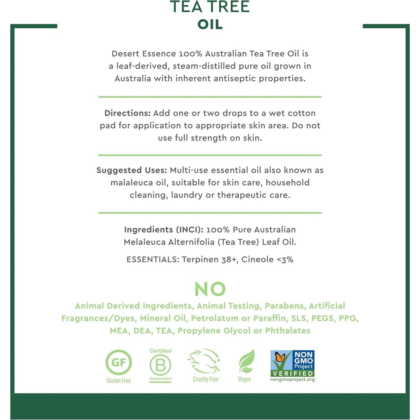 Aceite Esencial de Árbol de Té Desert Essence 60ml - Grado Terapéutico