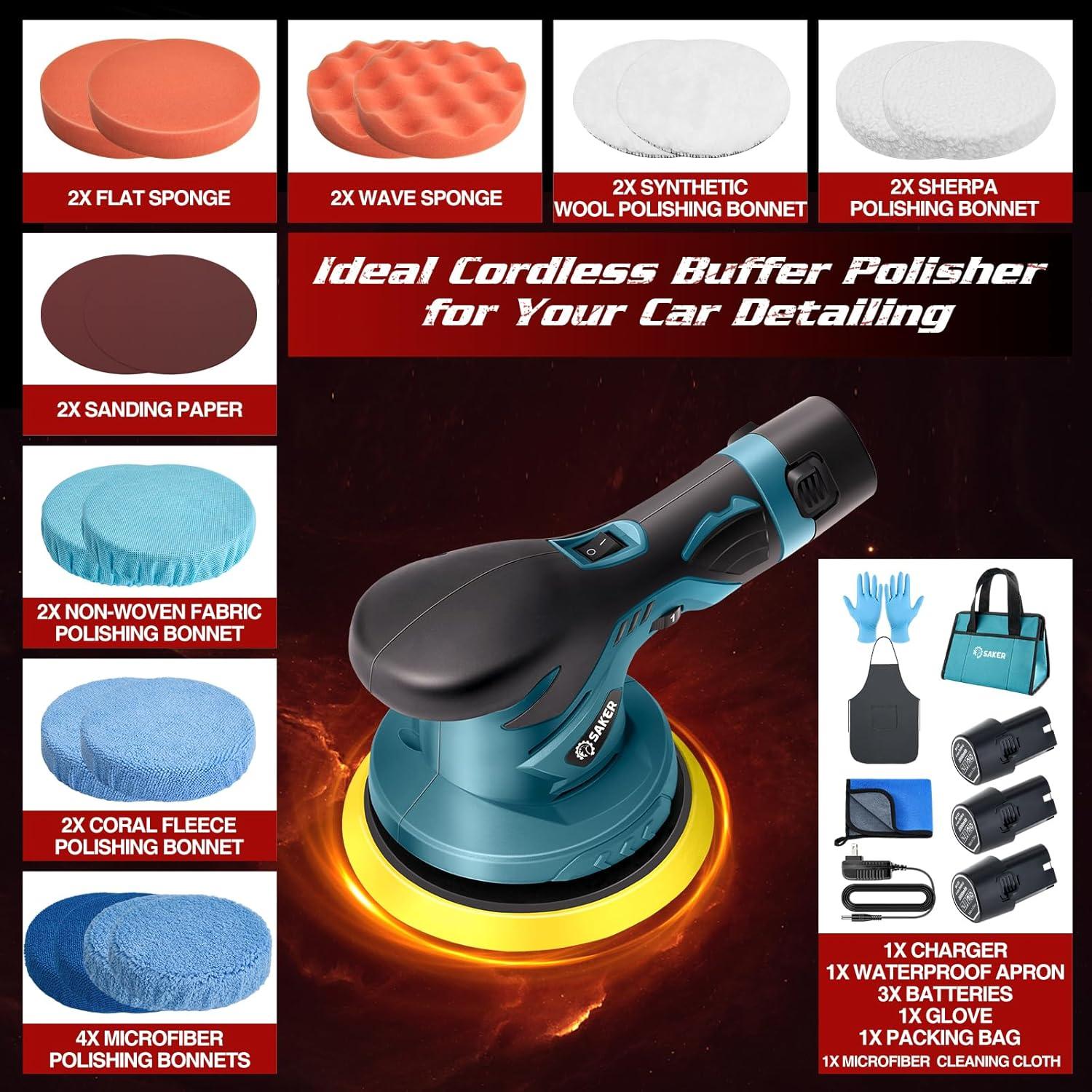 Pulidor Inalámbrico Saker SK1202D con 3 Baterías 12V 2000mAh
