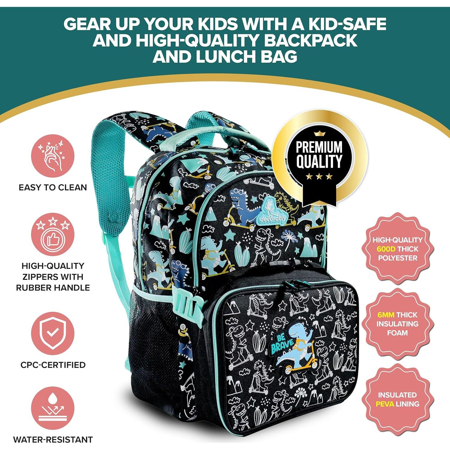 Mochila y caja de almuerzo Dinosaurio 2 piezas 30x42 cm