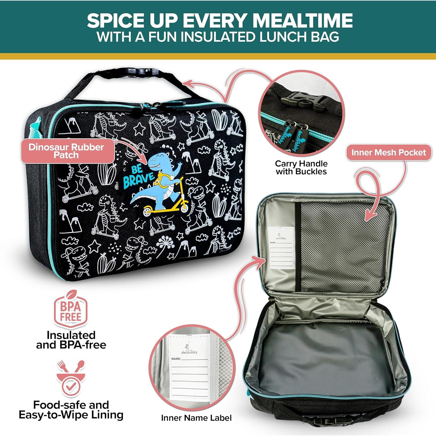 Mochila y caja de almuerzo Dinosaurio 2 piezas 30x42 cm