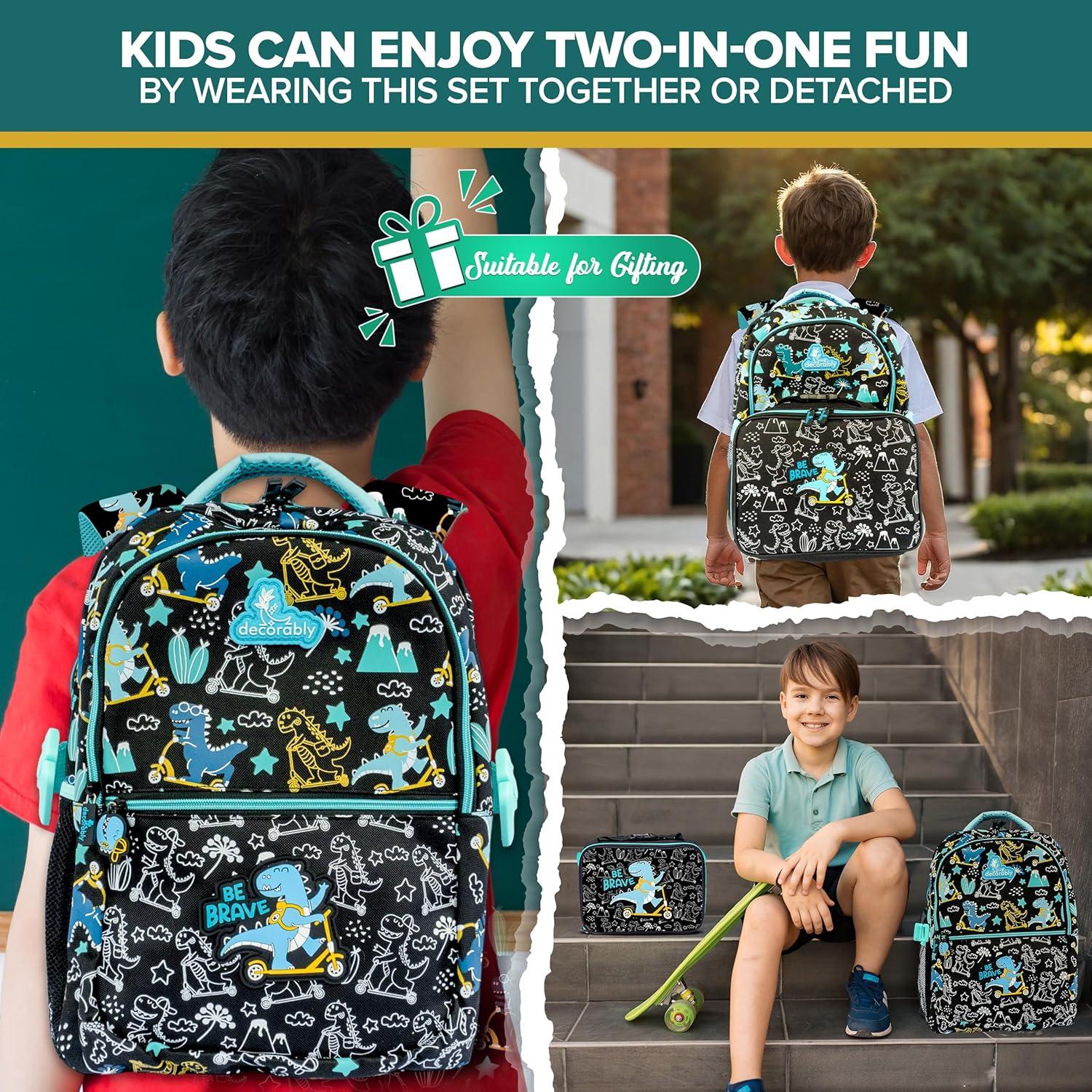 Mochila y caja de almuerzo Dinosaurio 2 piezas 30x42 cm