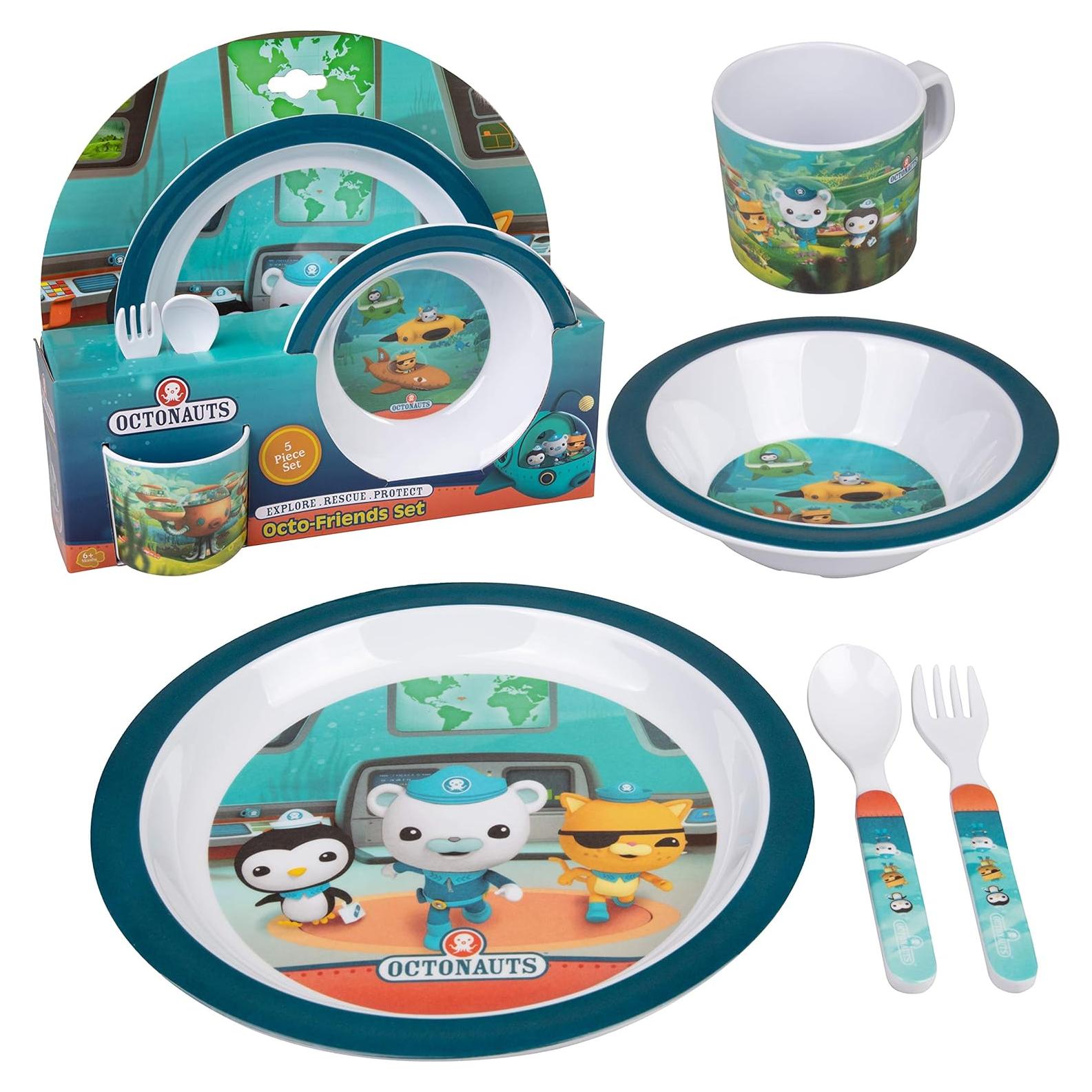 Juego de Comida Octonauts 5 Piezas - Plato, Tazón, Vaso, Utensilios