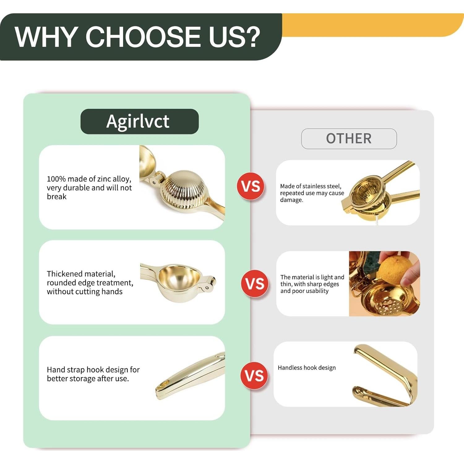 Exprimidor Manual de Limón Agirlvct de Zinc Color Oro