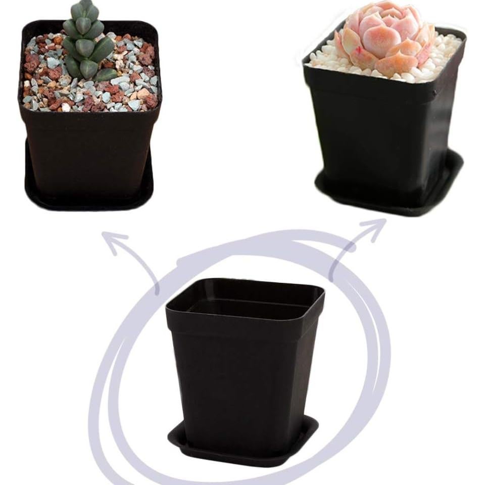 Paquete de 24 Macetas Negras Cuadradas OJYUDD 7x7x7.7cm