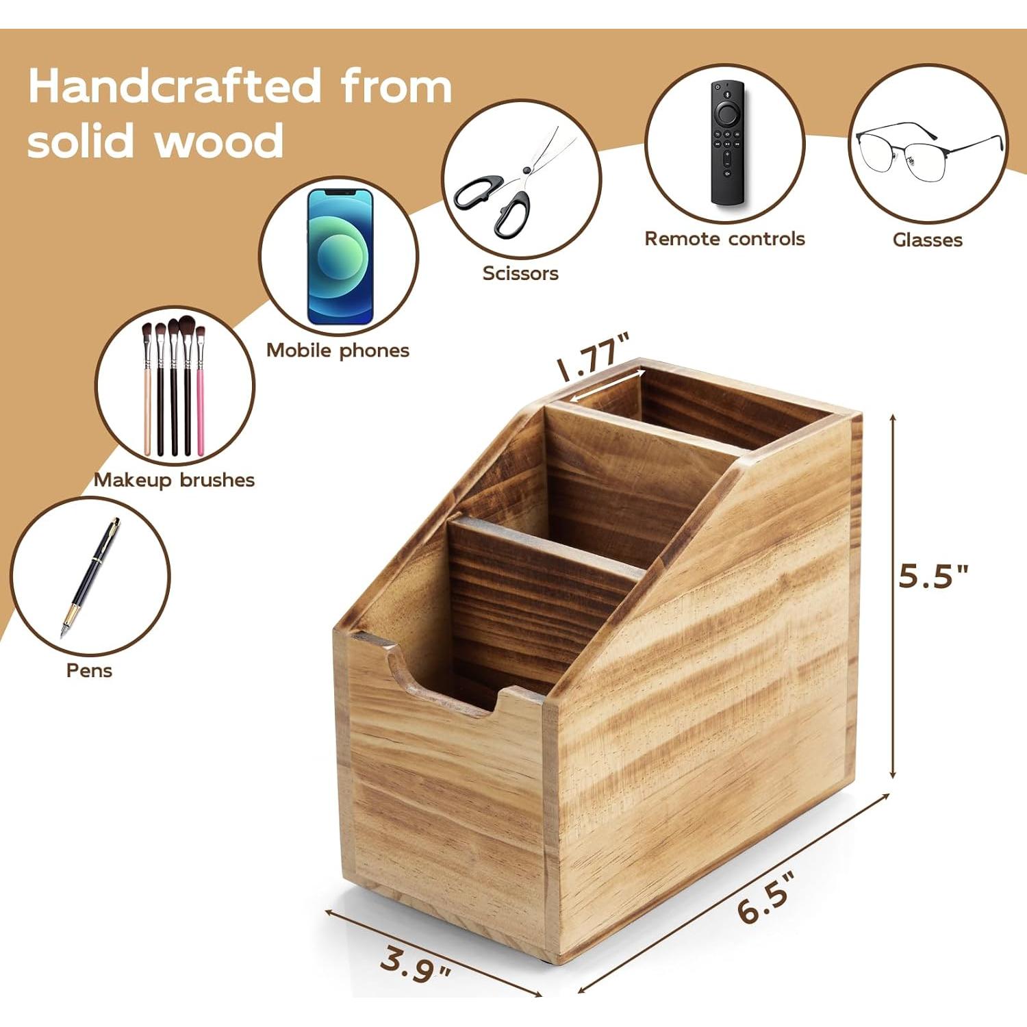 Soporte para Control Remoto BWODYAY de Madera Quemada con 3 Compartimentos