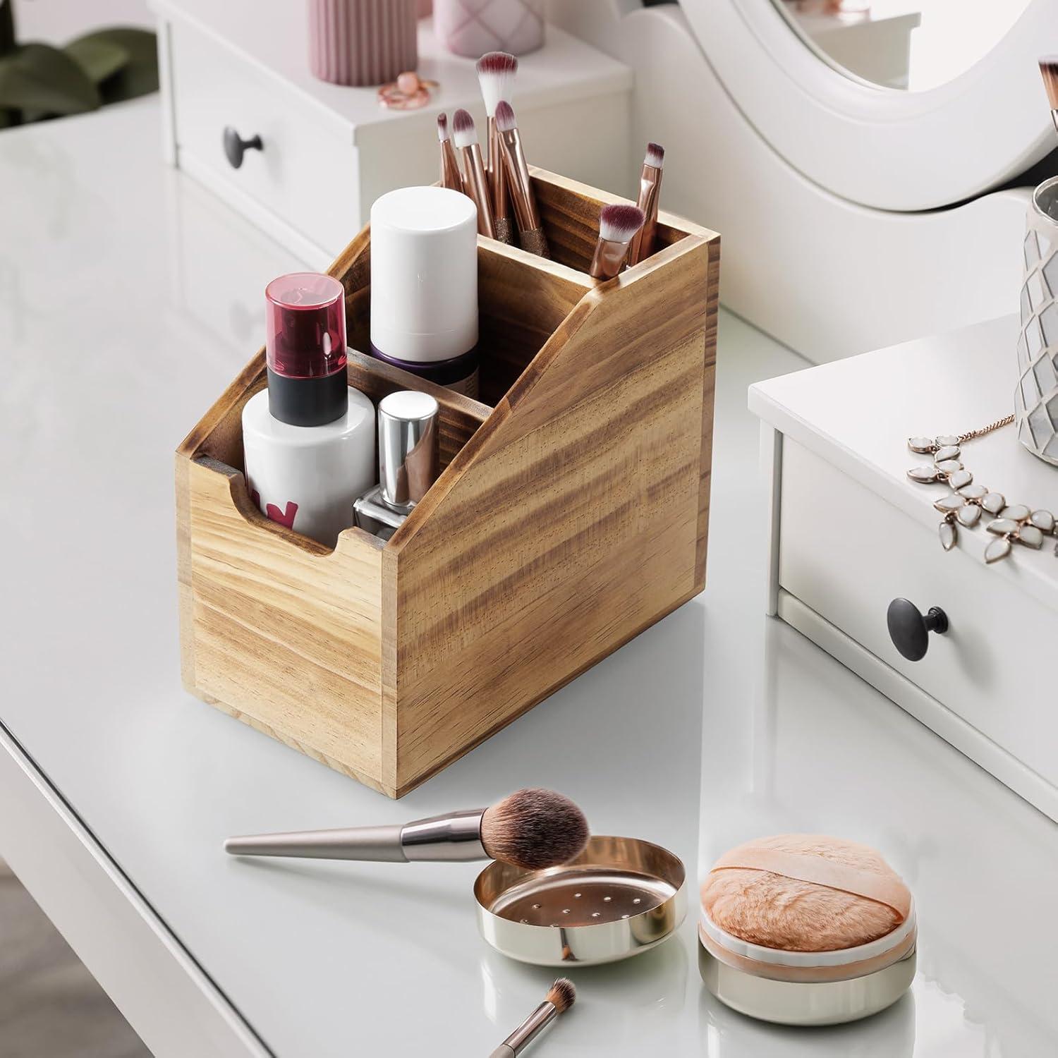 Soporte para Control Remoto BWODYAY de Madera Quemada con 3 Compartimentos