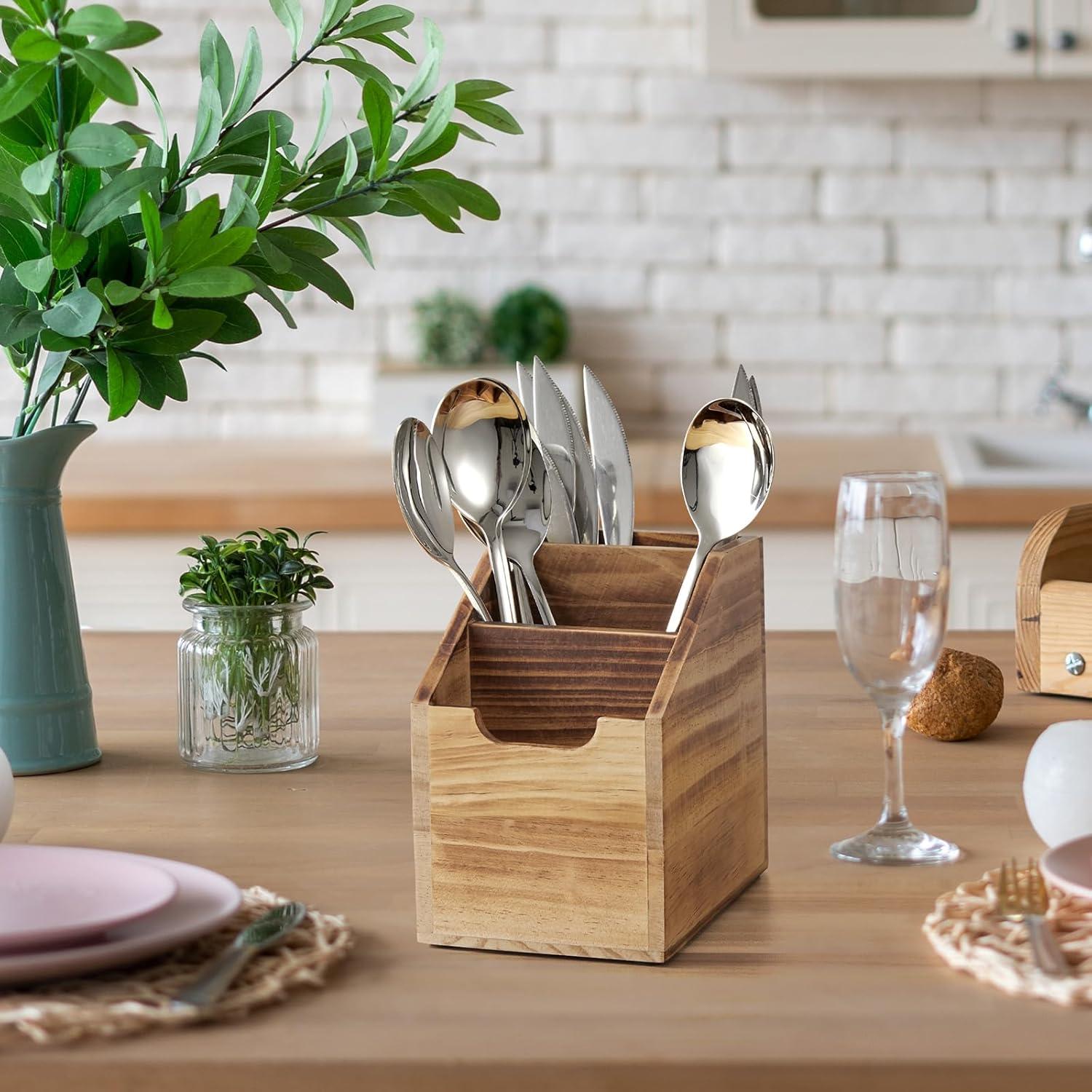 Soporte para Control Remoto BWODYAY de Madera Quemada con 3 Compartimentos