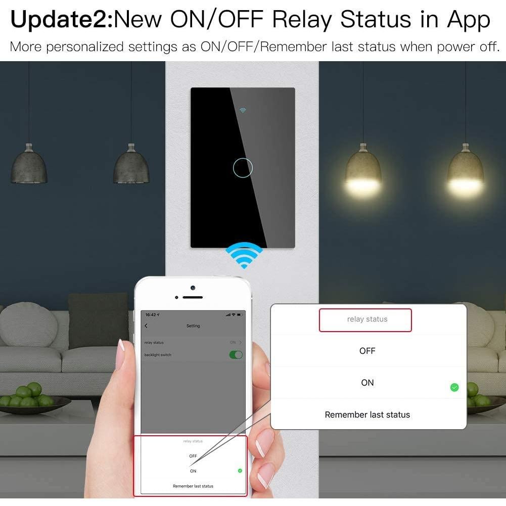 Interruptor de Luz Inteligente MoesGo WiFi 1 Gang Negro Panel Vidrio