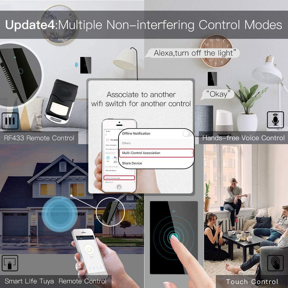 Interruptor de Luz Inteligente MoesGo WiFi 1 Gang Negro Panel Vidrio