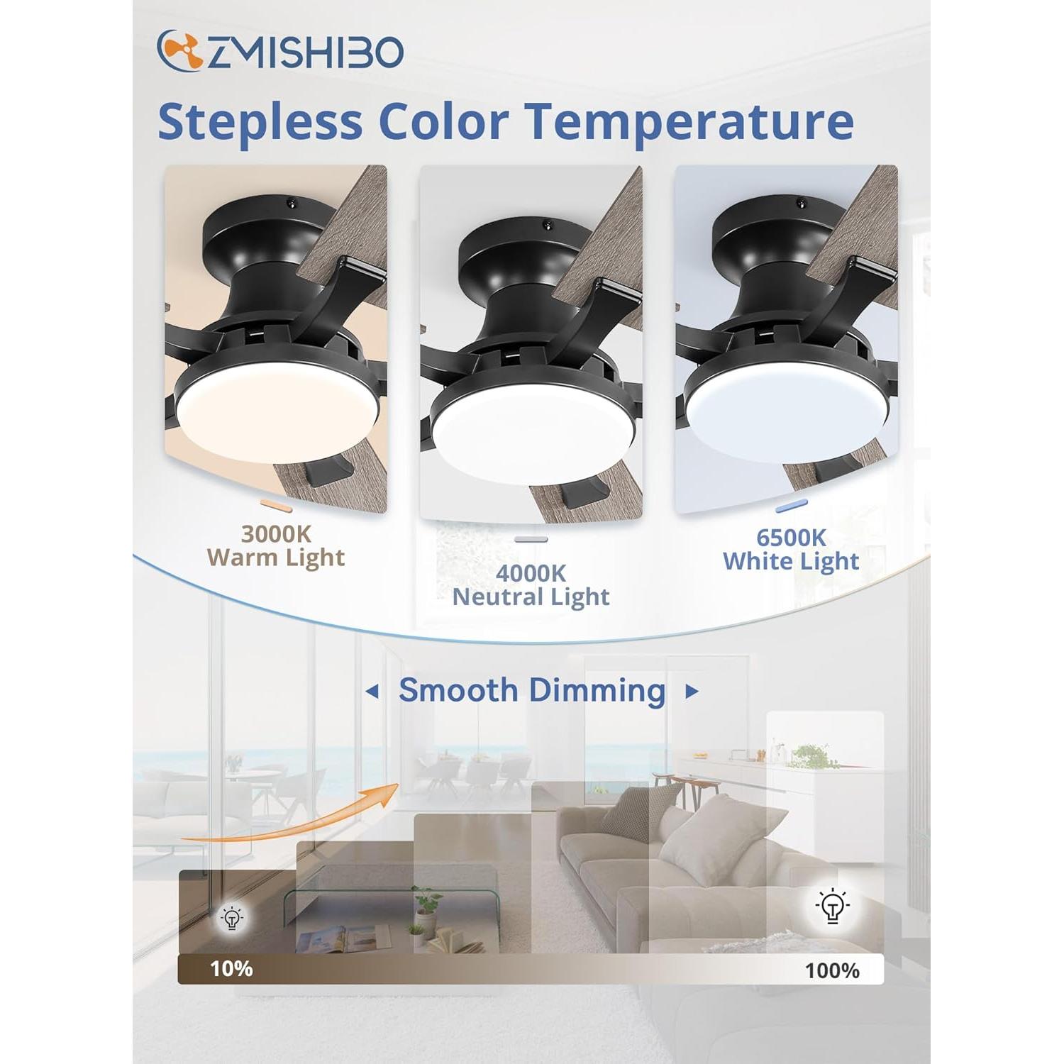 Ventilador de Techo ZMISHIBO 42" con Luz LED y Control Remoto