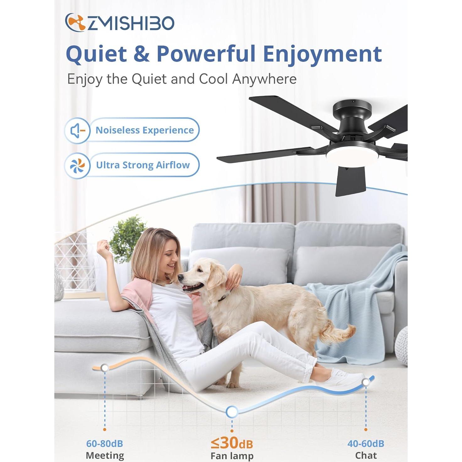 Ventilador de Techo ZMISHIBO 42" con Luz LED y Control Remoto