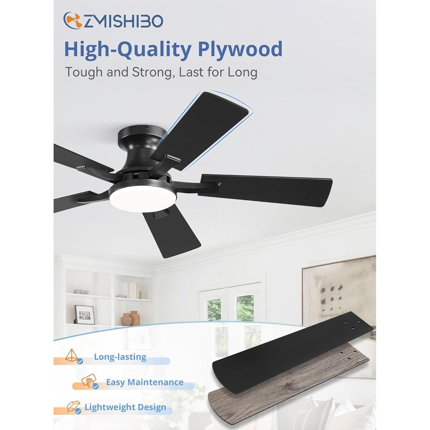 Ventilador de Techo ZMISHIBO 42" con Luz LED y Control Remoto