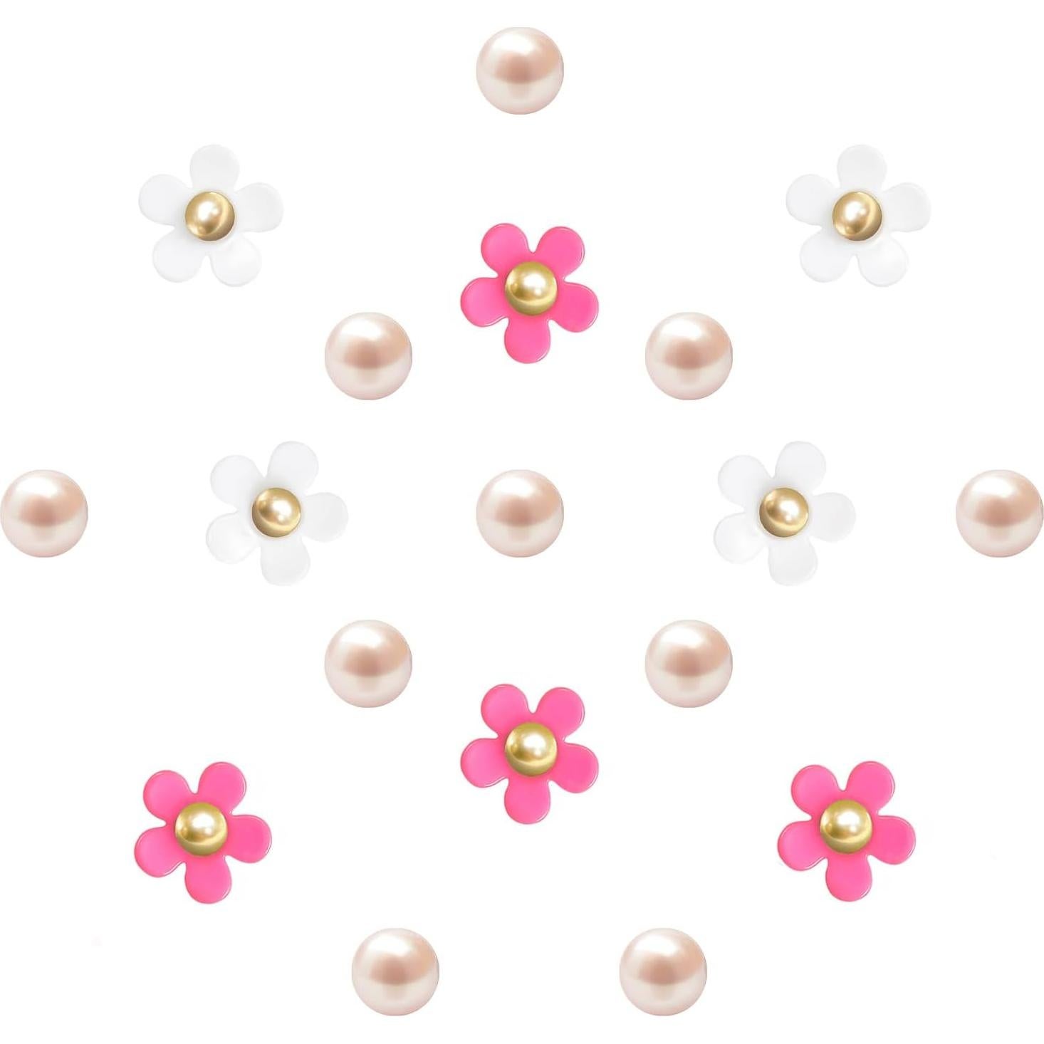 Set de Charms de Flores y Perlas para Zapatos - 18 Piezas