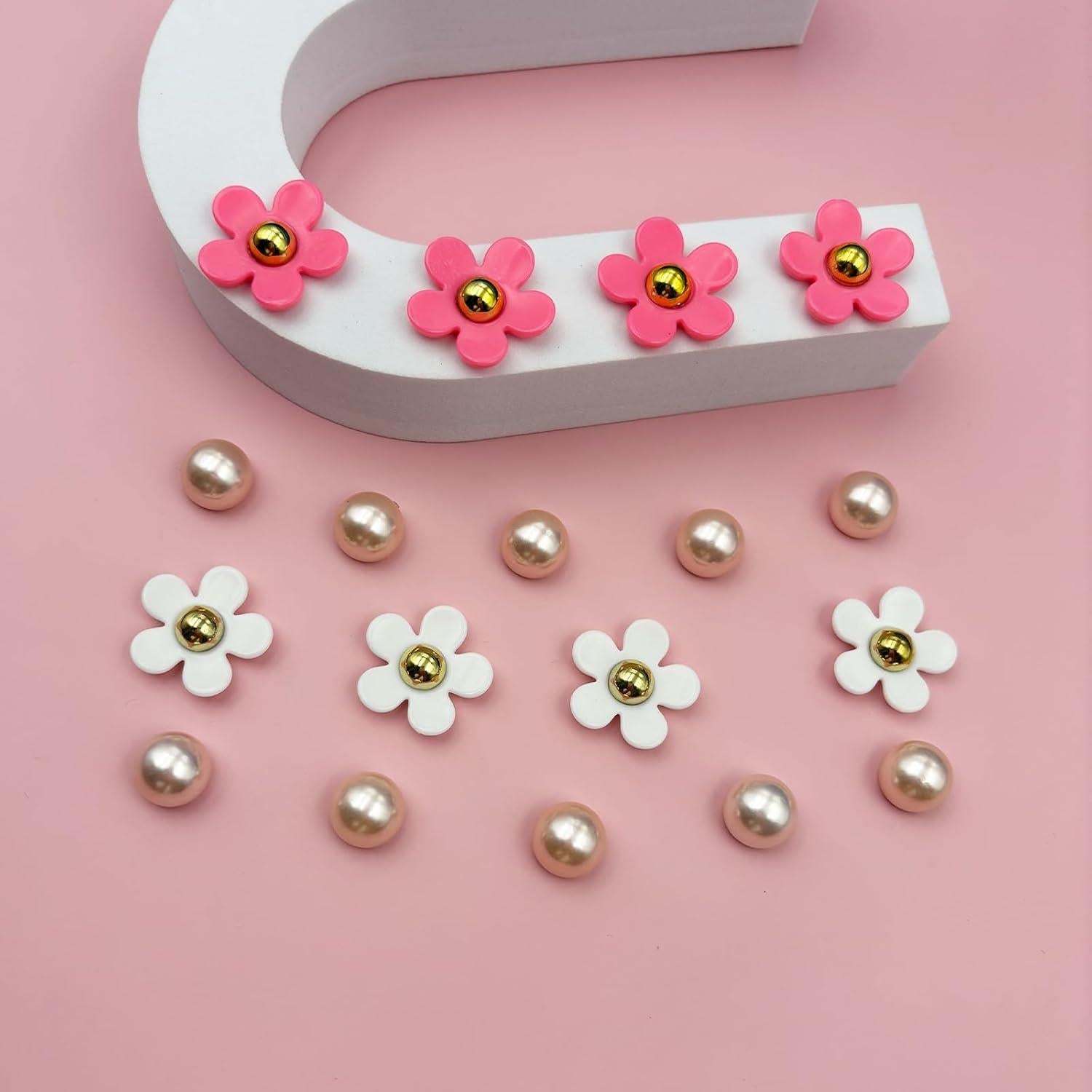 Set de Charms de Flores y Perlas para Zapatos - 18 Piezas