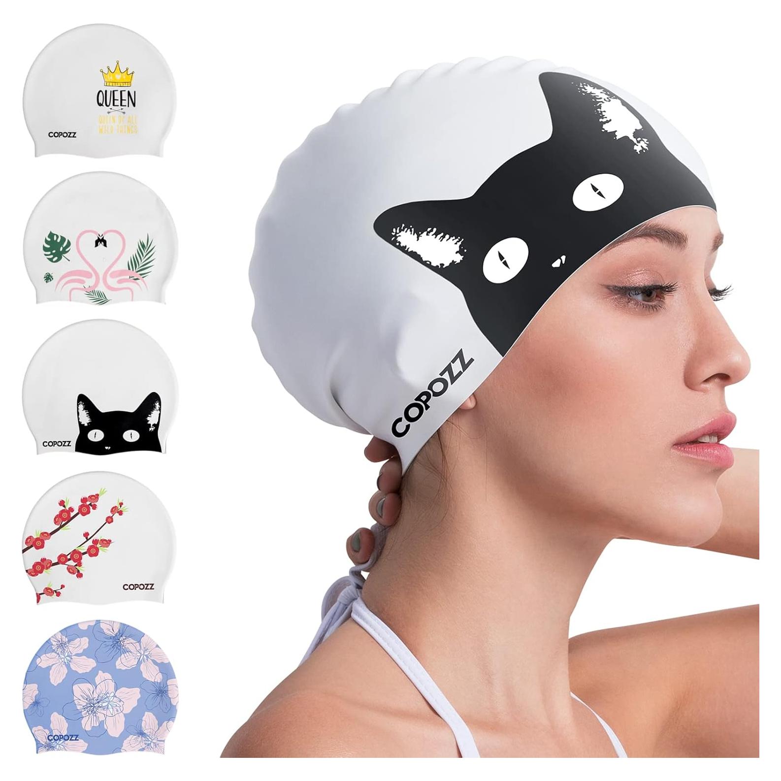 Gorra de Natación COPOZZ de Silicona para Adultos - Gato Negro