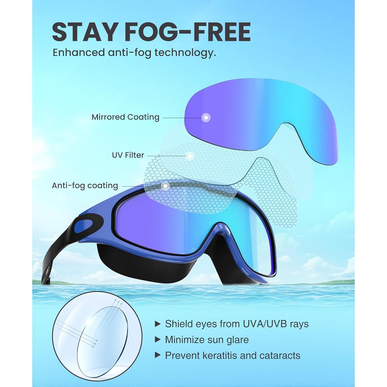 Gafas de natación NSSIW para adultos UV400, paquete de 3