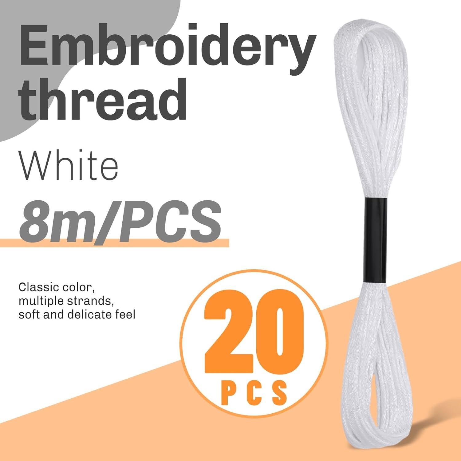 20 Madejas Hilo de Bordar Dercuy Blanco 8m Calidad Premium