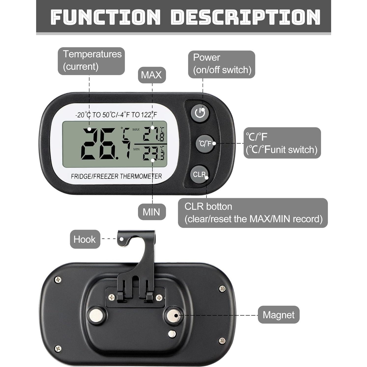 Termómetro Digital Impermeable Frienda 12 Pack Negro LCD