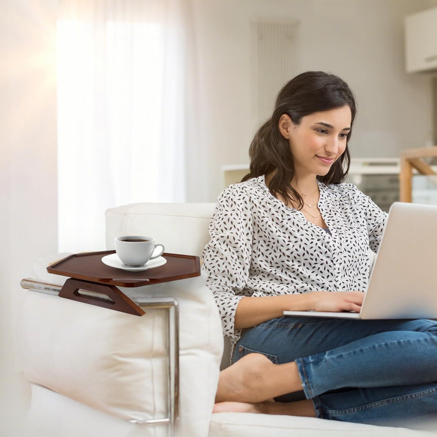 Mesa Lateral para Brazo de Sofá Jolitac - Madera Marrón 27.7x20.1cm