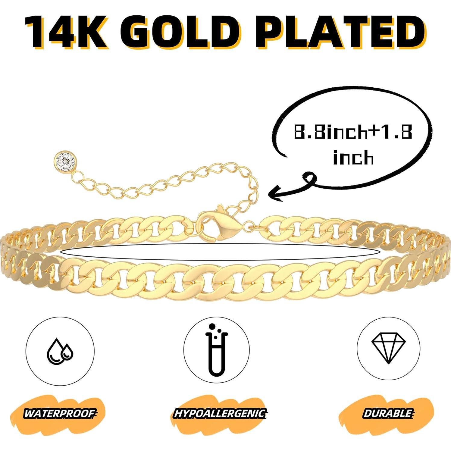 Pulsera de Tobillo de Oro 14K Funsanny Hipoalergénica Impermeable