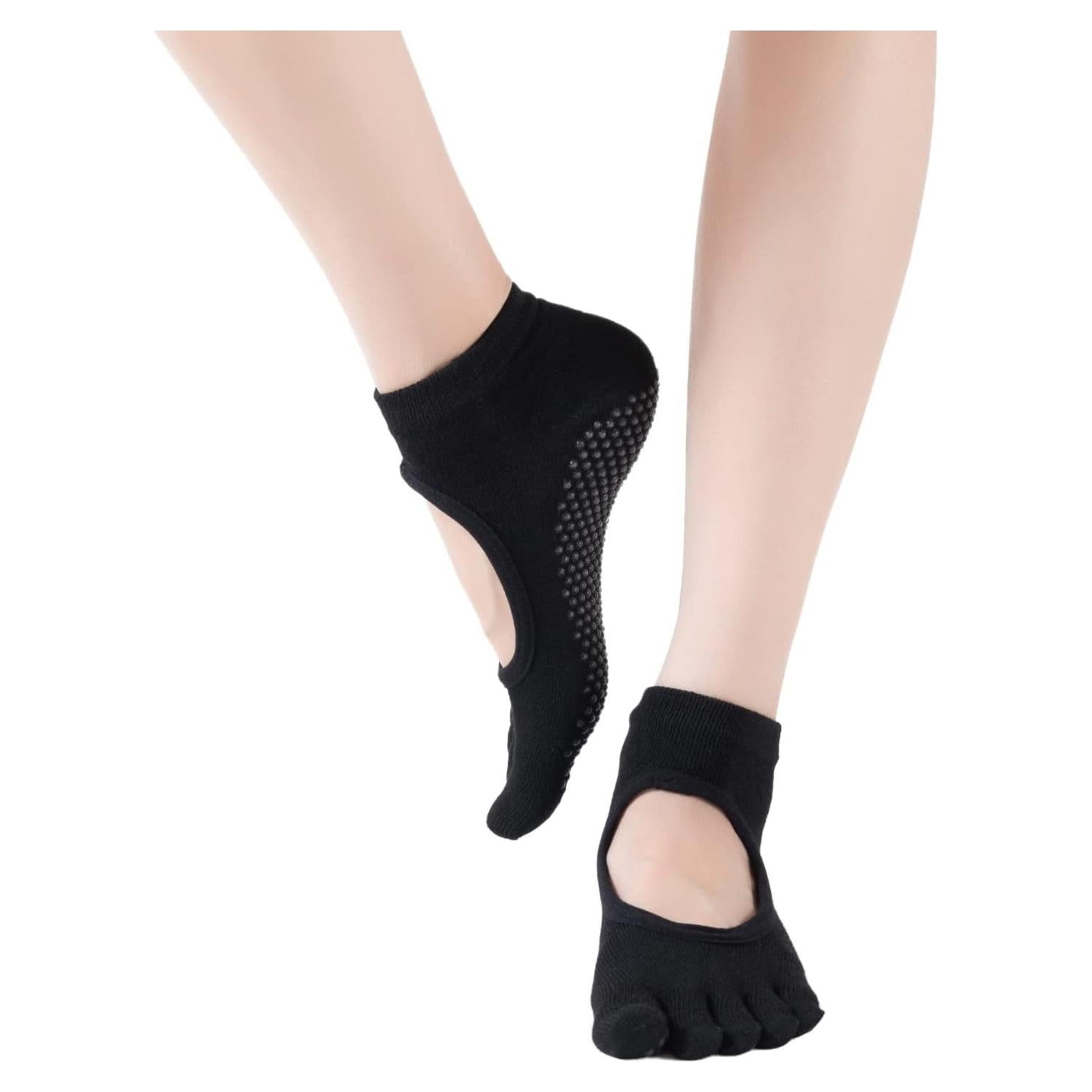 Calcetines de Yoga Antideslizantes para Mujeres - Sin Dedos, Negro