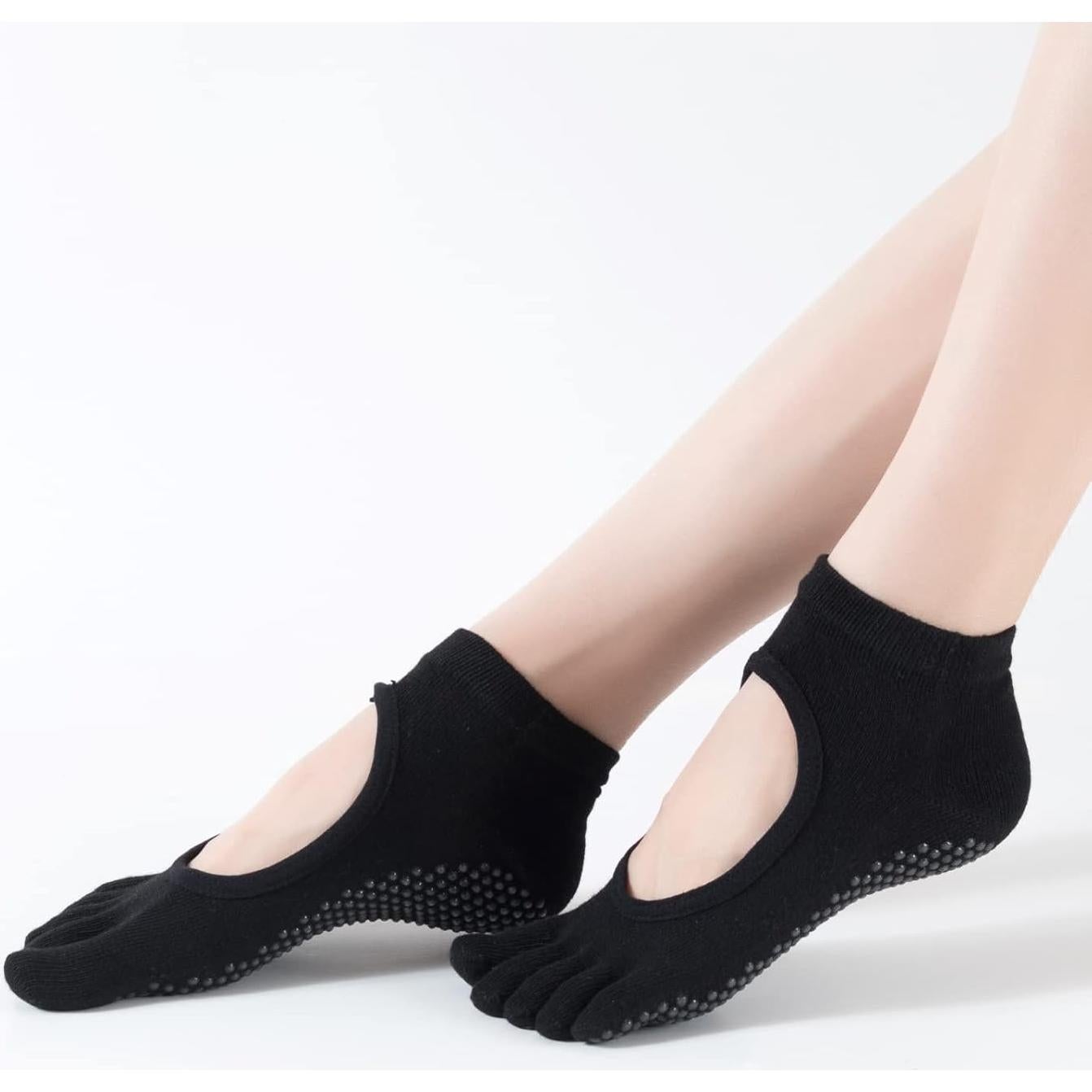Calcetines de Yoga Antideslizantes para Mujeres - Sin Dedos, Negro