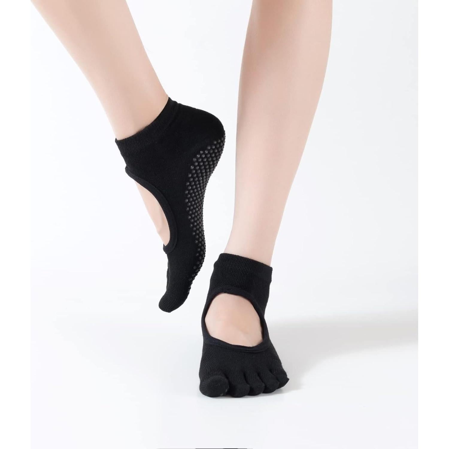 Calcetines de Yoga Antideslizantes para Mujeres - Sin Dedos, Negro