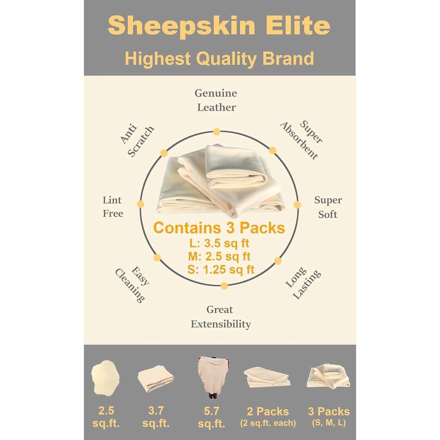 Paño de Secado Chamois SHEEPSKIN ELITE 7.25 m² Cuero Absorbente