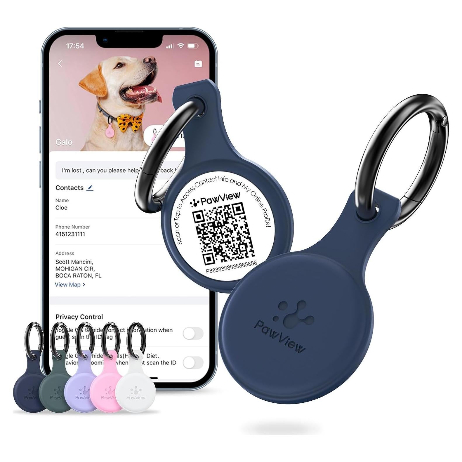 Dog ID Tag with QR Code & NFC, Silent Silicone Dog Name Tags Personalized for Pets- Scan QR for Instant Location Alert, Emergency Contact and Modifiable Pet Profile (Blue)