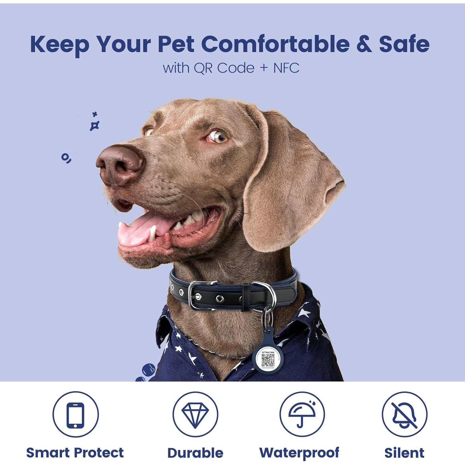 Dog ID Tag with QR Code & NFC, Silent Silicone Dog Name Tags Personalized for Pets- Scan QR for Instant Location Alert, Emergency Contact and Modifiable Pet Profile (Blue)