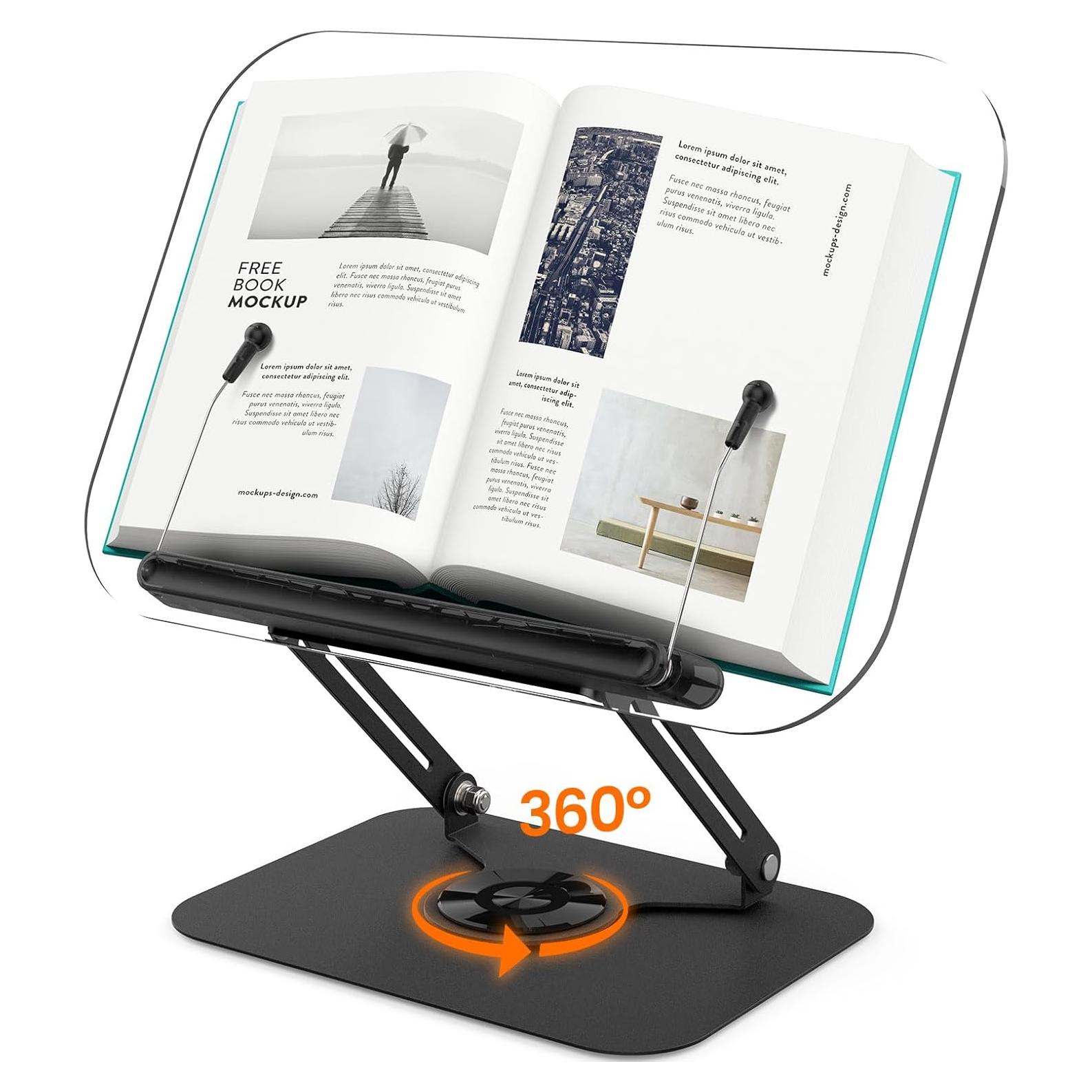 Soporte de Libro Acrílico Ajustable BYMECOST 360° Negro